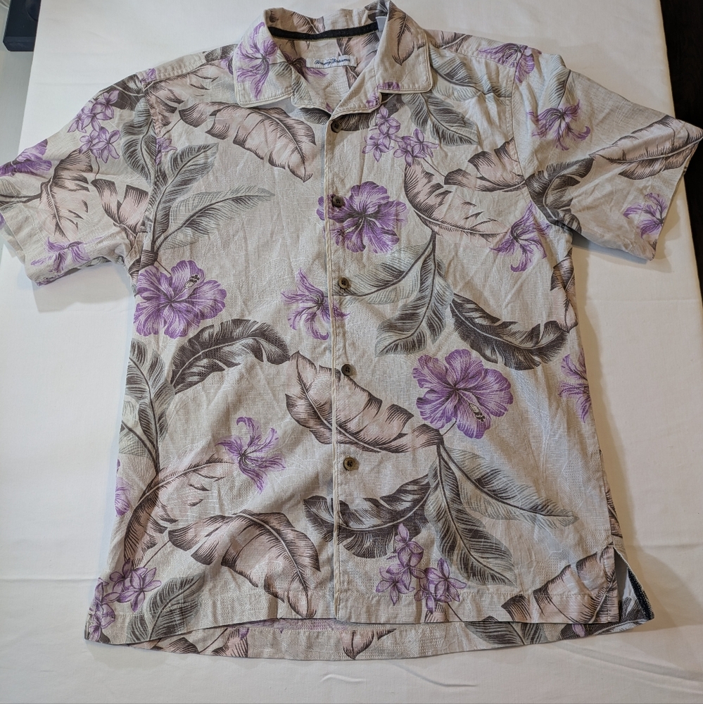 Tommy Bahama Purple and Gray Tropical Shirt